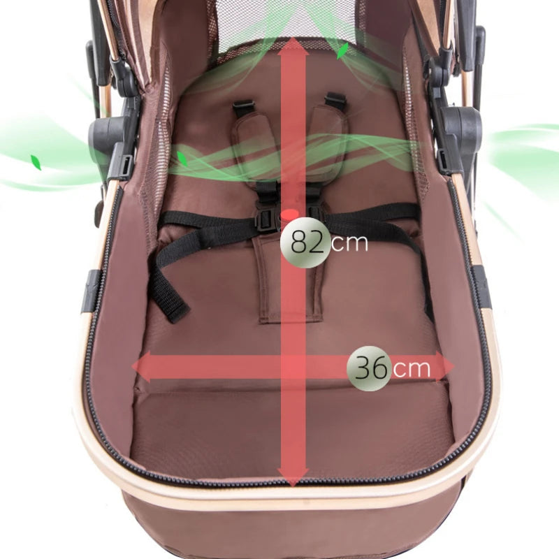 3 in 1 Baby Stroller Collapsible Shock-absorbing Baby Carriage Two-way Newborn Stroller Four-wheel High Landscape Trolley