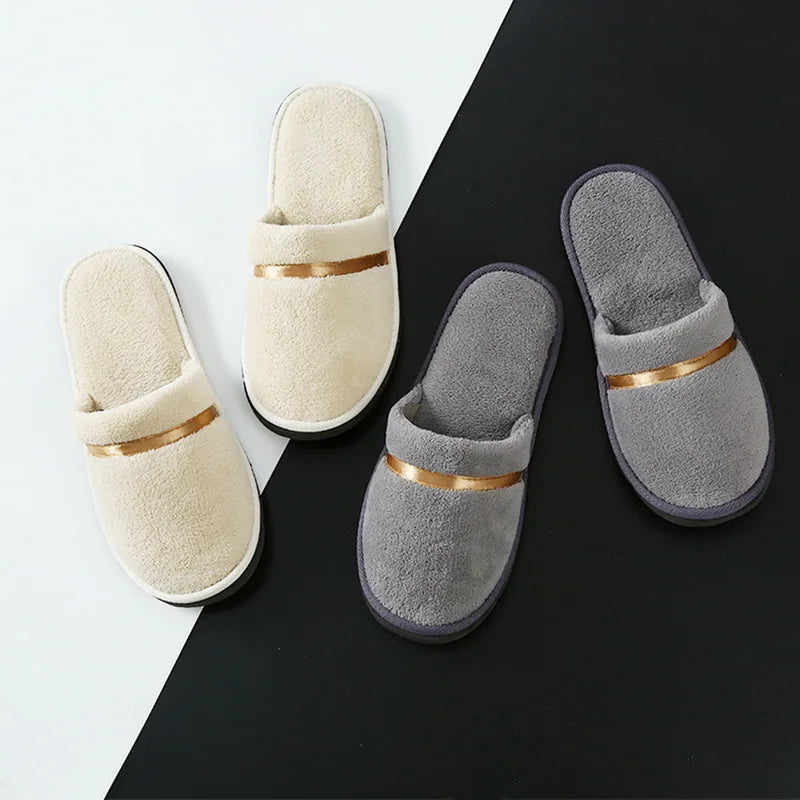 1pair Coral Fleece Men Women Cheap Hotel Slippers Cotton Slides Home Travel Spa Slipper Hospitality Comfort Home Guest Shoes