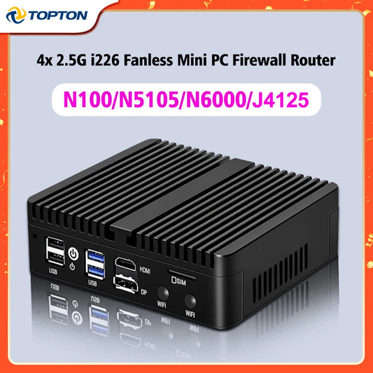 12th Gen Intel N100 Firewall Router 4x i226-V 2.5G LAN N5105 N6000 J4125 NVMe Fanless Mini PC Barebone Computer Proxmox pfSense