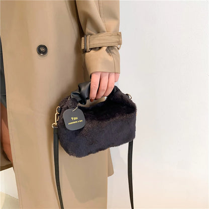 Plush Ladies Crossbody Bags Autumn Winter Cloud Fold Top-handle Bag Fashion Casual Solid Color Adjustable With Small Pendant