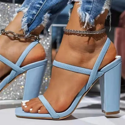 European American Trendy Thick Heel Sandals for Women's 2024 Summer New High Heel Design with Fine Strap Sandals Zapatos Mujer