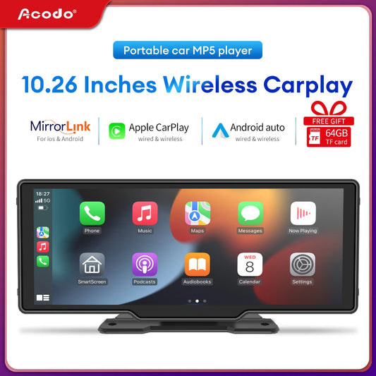 10.26inch Carplay MP5 Player Portable BT Touch Srceen Wireless Carplay Android Auto Car Radio for Apple Or Android Video Stereo