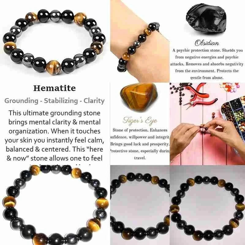 1 Natural Black Obsidian Hematite Tiger Eye Bead Bracelet For Men Magnetic Health Protection For Women Soul Jewelry