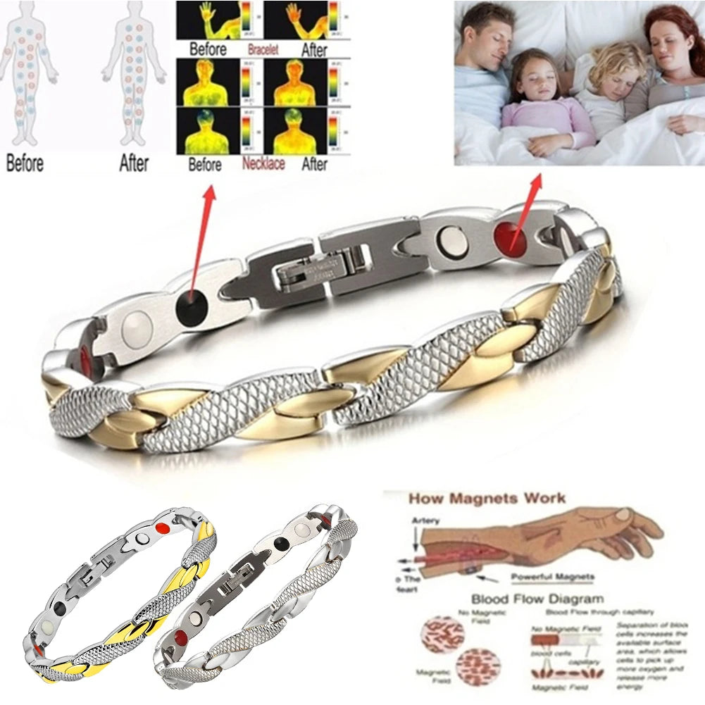 Fashion Stainless Steel Healthy Energy Magnetic Chain Germanium Bracelet For Women Men Jewelry