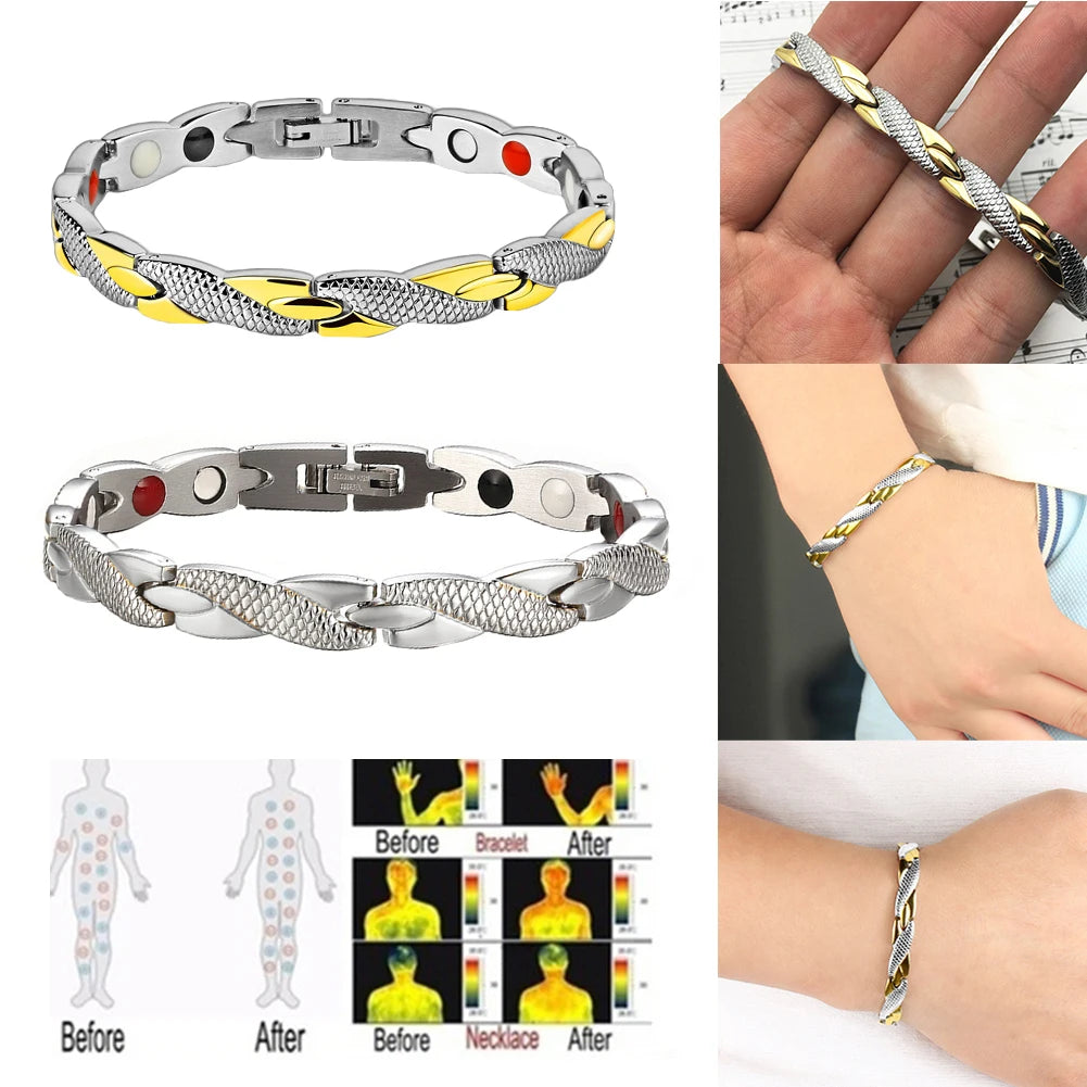 Fashion Stainless Steel Healthy Energy Magnetic Chain Germanium Bracelet For Women Men Jewelry