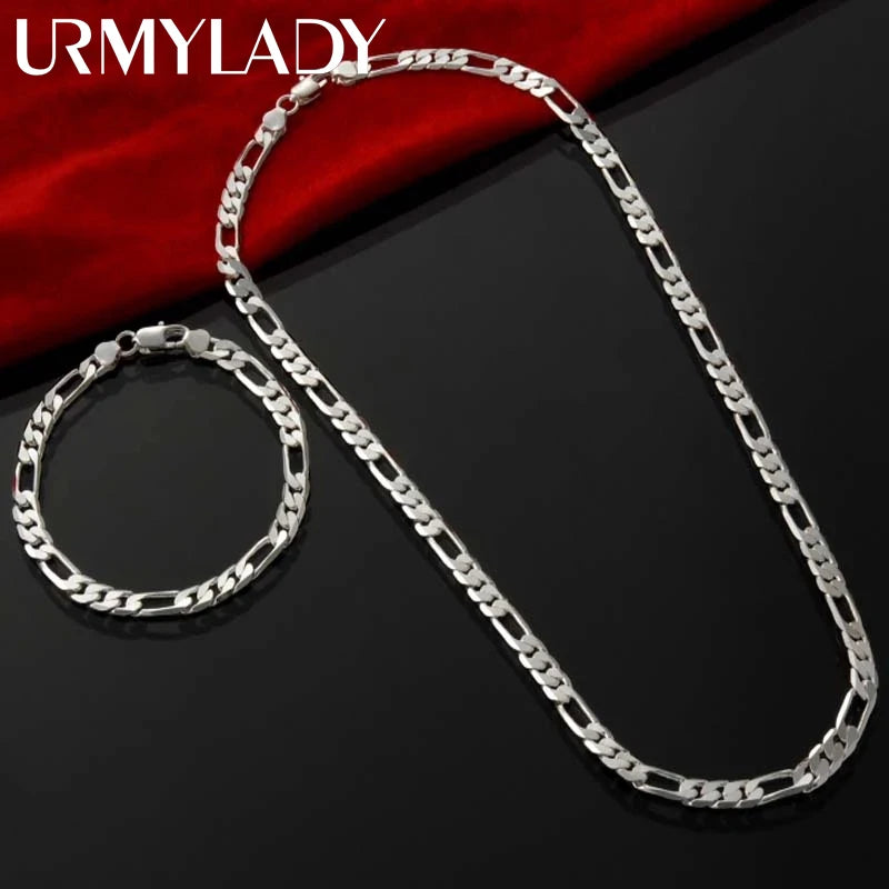 Noble new arrive 925 sterling silver 4MM chain for men Women Bracelet Necklace jewelry set lady Christma gifts charms wedding