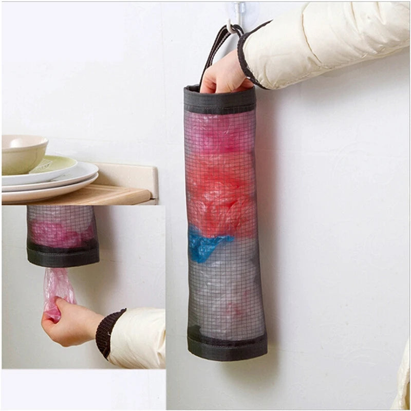 Useful Fashion Hanging Breathable Plastic Grid Garbage Bag Grocery Sundries Storage Organizers Kitchen Bathroom Storage Bag.