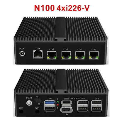 4x i226-V 2.5G LAN 12th Gen Intel N100 Firewall Router N5105 N6000 J4125 NVMe Fanless Mini PC Barebone Computer Proxmox pfSense