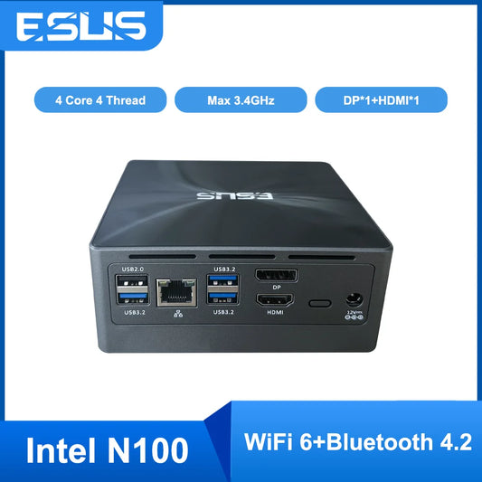 ESUS Mini PC Intel N100 Pocket PC Windows 11/10/Linux WIFI6 1000M Desktop Mini Computer PC Gamer  DIY gaming computer 4K