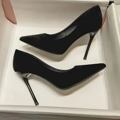 Spring and Autumn New Black High Heels Female Shallow Mouth Pointed Thin with Sexy Temperament Single Shoes Zapatos De Mujer