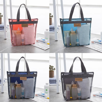 Women Mesh Travel Storage Shower Bag Beach Toilet Bag Cosmetic Bag Handbag Mesh Bag Toiletries Organizer Portable Storage Bag