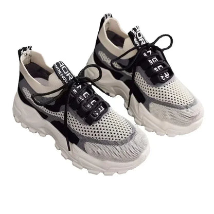 2024 New Fly Woven Mesh Casual Breathable Sneakers Korean Style Thick-Soled Daddy Shoes Odor Resistant Shoes Light Running Shoes