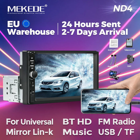 MEKEDE 7" 1Din for Universal Car Radio MP5 Touch Screen DVD Video Multimedia Player Support Mirror Lin-k BT SWC FM Camera Stereo