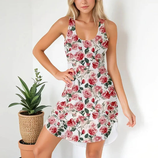 Europe and The United States Loose Casual Beach Dress Women Mini Tank Dresses Flower Clothing Female Bodycon Plus Size Dress