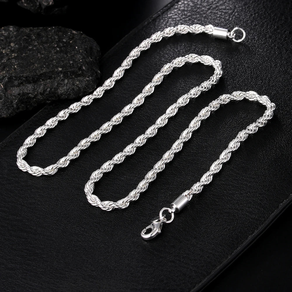 Hot Charms Fine 4MM Rope Chain 925 Sterling Silver Necklaces for Woman Men Classic Fashion Jewelry Wedding Party Holiday Gifts