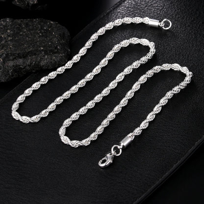 Hot Charms Fine 4MM Rope Chain 925 Sterling Silver Necklaces for Woman Men Classic Fashion Jewelry Wedding Party Holiday Gifts