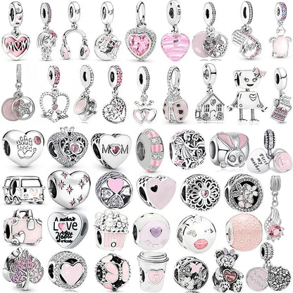 Classic Pink Love Pendant Alloy Earphones Suitcase Charm Beads For Pandora DIY Bracelet Necklace Jewelry Accessories Gifts ﻿