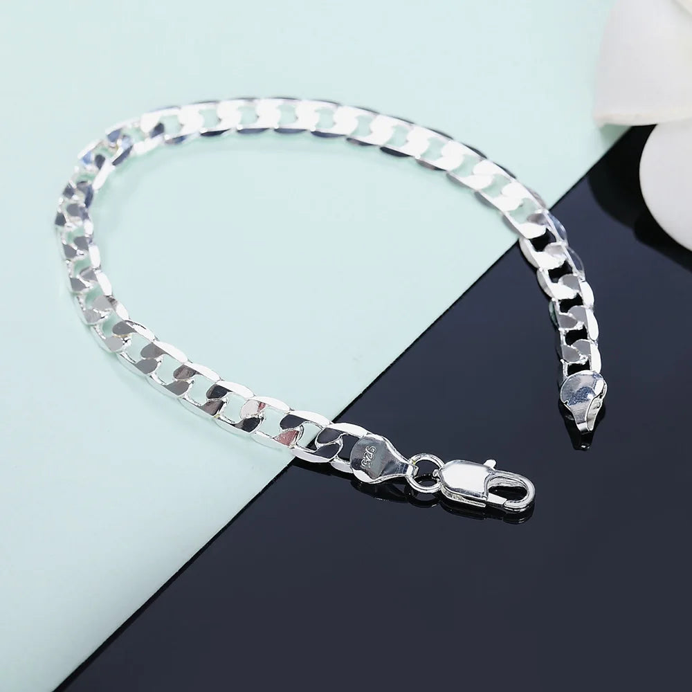 Fine 925 sterling silver Classic 6MM geometric side chain Bracelet for man woman fashion Wedding party gifts temperament jewelry