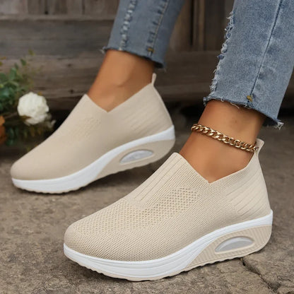 2024 Women Walking Shoes Air Cushion Non Slip Orthopedic Shoes Ladies Platform Mules Breathable Wedge Female Sneakers