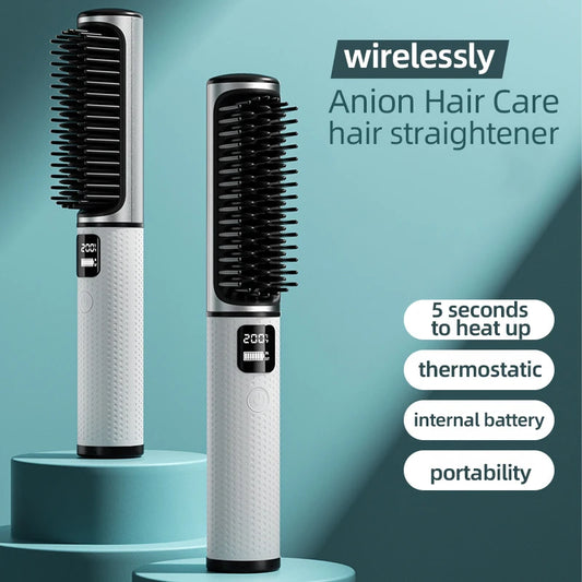 Electric Hot Comb Multi-function Wireless Hair Straightening Comb Negative Ion Anti Hot Styling Tool Hair Straightening Brush