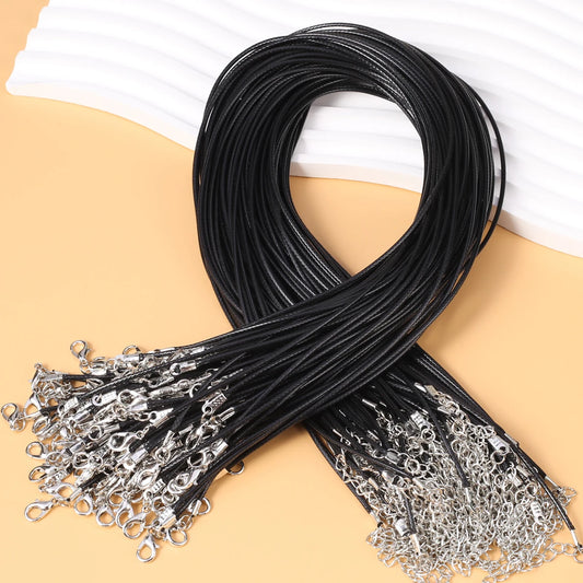 10/20/50Pcs Braided Adjustable Black Leather Rope Wax Cord DIY Handmade Necklace Pendant Lobster Clasp String Cord Jewelry Chain