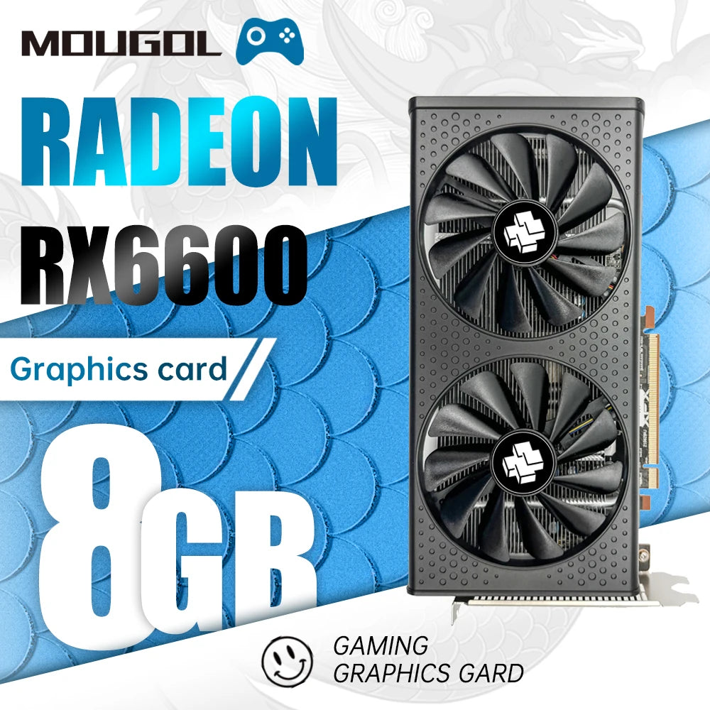 MOUGOL AMD Radeon RX6600 8GB gaming graphics card GPU 128BIT GDDR6 HDMI-compatible DP suitable for desktop computer video cards