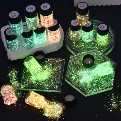 Luminous Sequins Epoxy Resin Filling Pigment Glow In Dark Hexagon Shiny DIY Resin Silicone Mold Glitter Nail Art Jewelry Decor