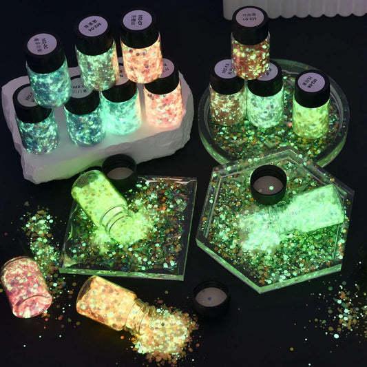 Luminous Sequins Epoxy Resin Filling Pigment Glow In Dark Hexagon Shiny DIY Resin Silicone Mold Glitter Nail Art Jewelry Decor