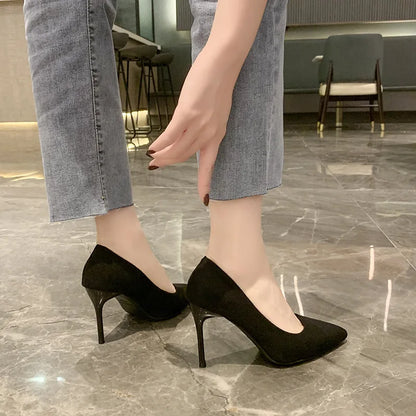 Spring and Autumn New Black High Heels Female Shallow Mouth Pointed Thin with Sexy Temperament Single Shoes Zapatos De Mujer