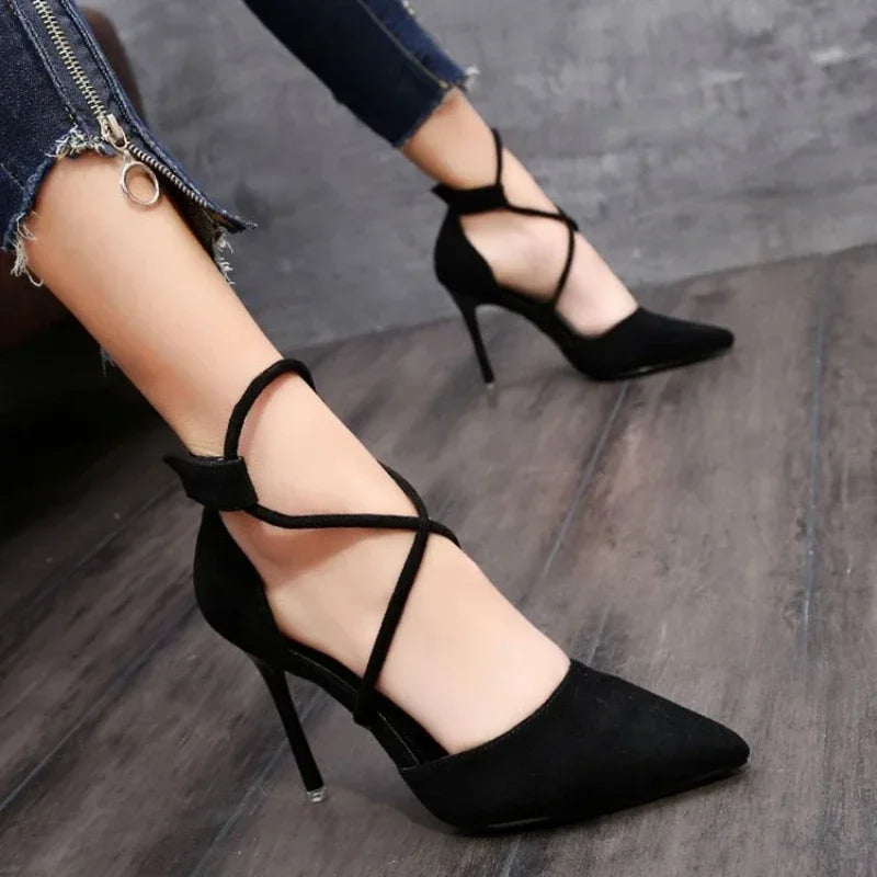 New 2024 Women'S Black Fashion Suede High Heel Shoes Woman Pointed Stiletto Fashion Sexy Pink Wedding Pumps Nude Bridal Shoes