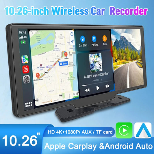 10.26 Inch 4K Display Car Radio Wireless Carplay Android Auto Bluetooth 5G WIFI HD Touch Screen Car DVR Dashboard Video Recorder