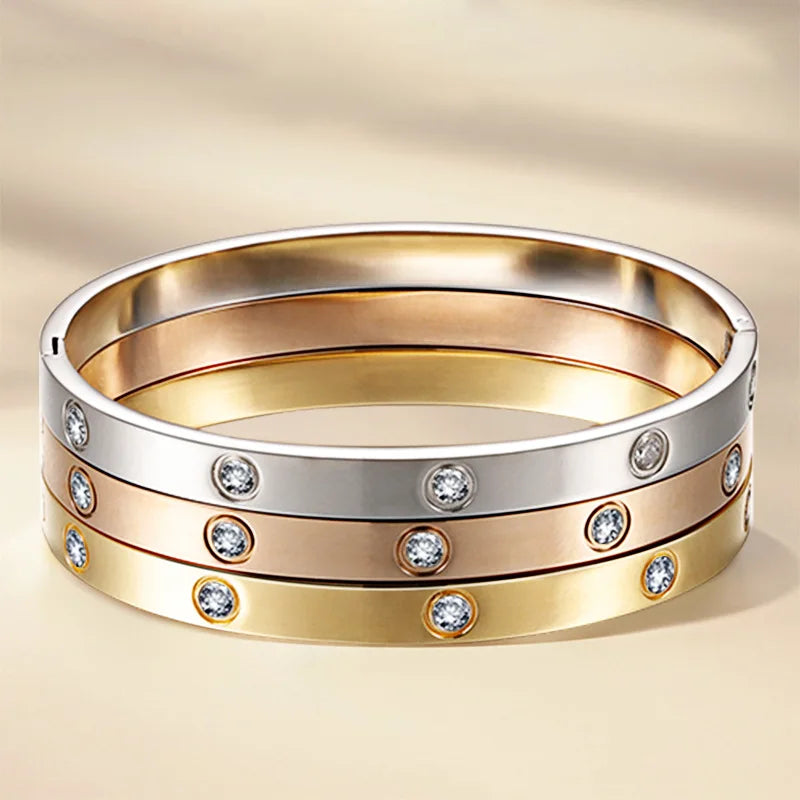 GD Designer 18K Crystal Bangle for Women Gold Plated Stainless Steel Love Screw Famous Brand Bracelets Fashion Jewelry