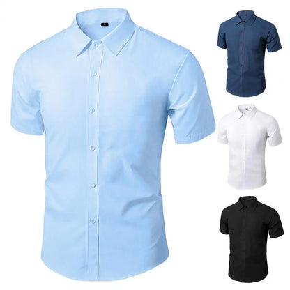 Trendy Summer Shirt Formal Business Comfortable Slim Fit Summer Top  Men Shirt Lapel