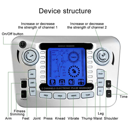 TENS Electrostimulator EMS Massager Muscle Stimulation Electric 12 Modes Low Frequency Physiotherapy Device Relaxation Treatment