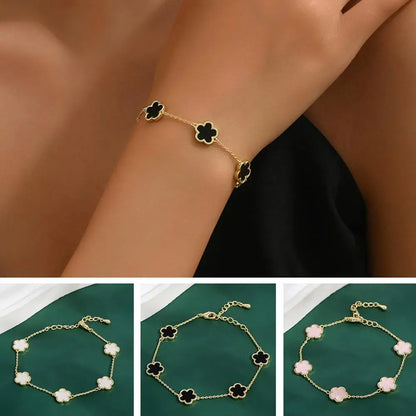 New Adjustable New Design Gold Plated Stainless Steel Plant Flower Bracelet With Five Leaf Petals Women's Luxury Gifts Clover