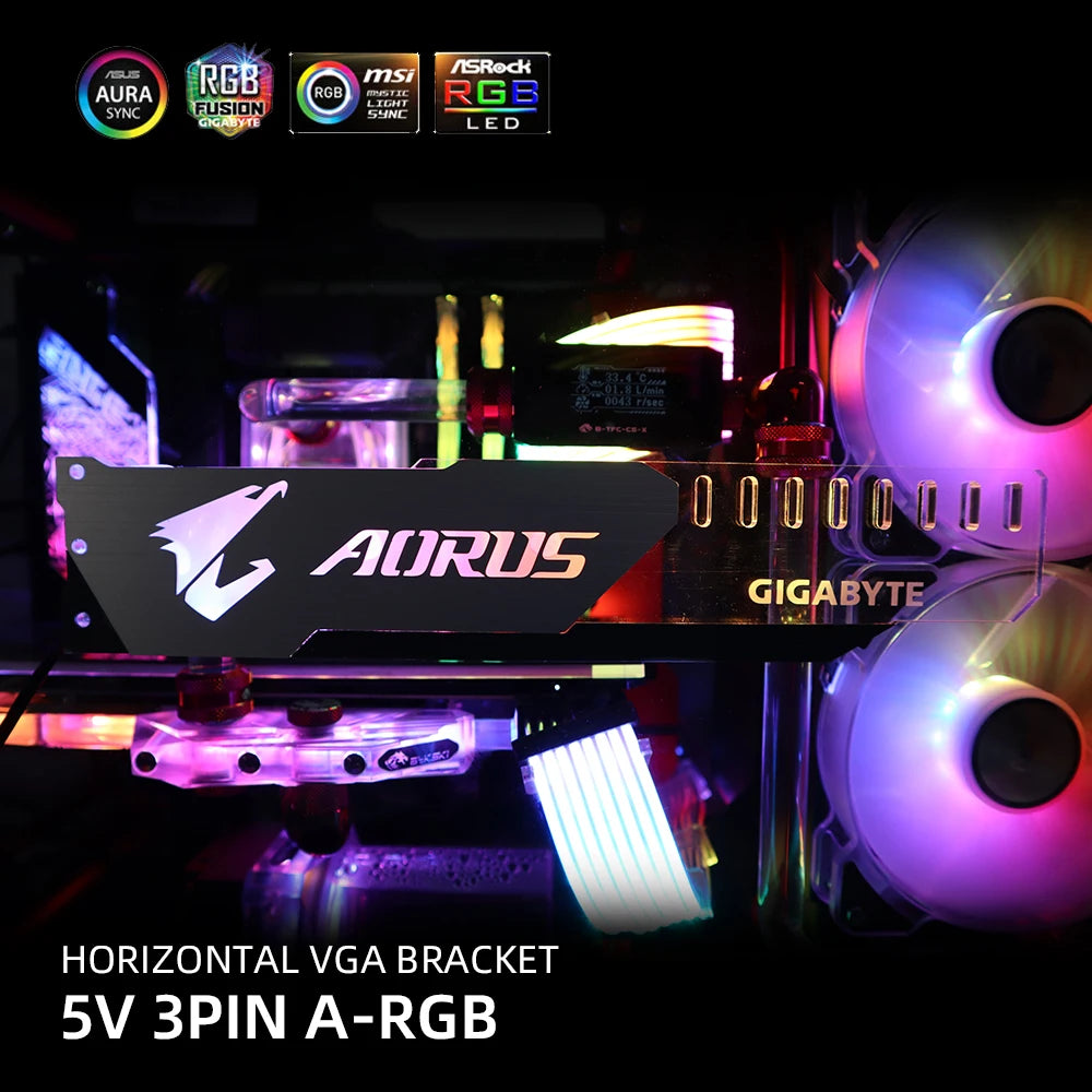 Aluminum GPU Bracket Aorus 5V3Pin VGA Holder RGB MSI ROG NVIDIA A-RGB Horizontal Video Card Support Metal AURA 12V MOD Customize