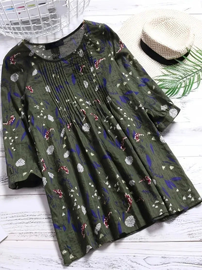 Women's 1XL-8XL Plus Size Blouse  Fashion Floral Printed 3/4 Sleeve Shirt Loose Retro Color Shirt Ladies Blouse Tops