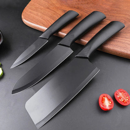 Black Non-slip Plastic Handle Stainless Steel Kitchen Knives Set Fruit Knife Slicing Knife Multifunctional Knife For Household