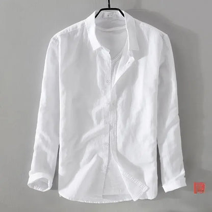 Men's Spring/summer Thin Linen Shirt Loose-fit Casual Long Sleeve White Top Jacket Cotton Linen Fabric Breathable Comfortable