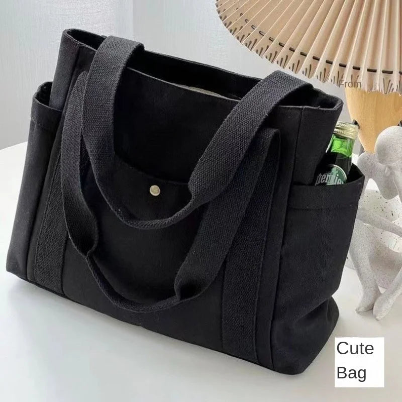 Large Capacity Canvas Solid Letter Tote Bag Versatile Handbag for Commuter Work Student Class Underarm Women's Bag shopping bag