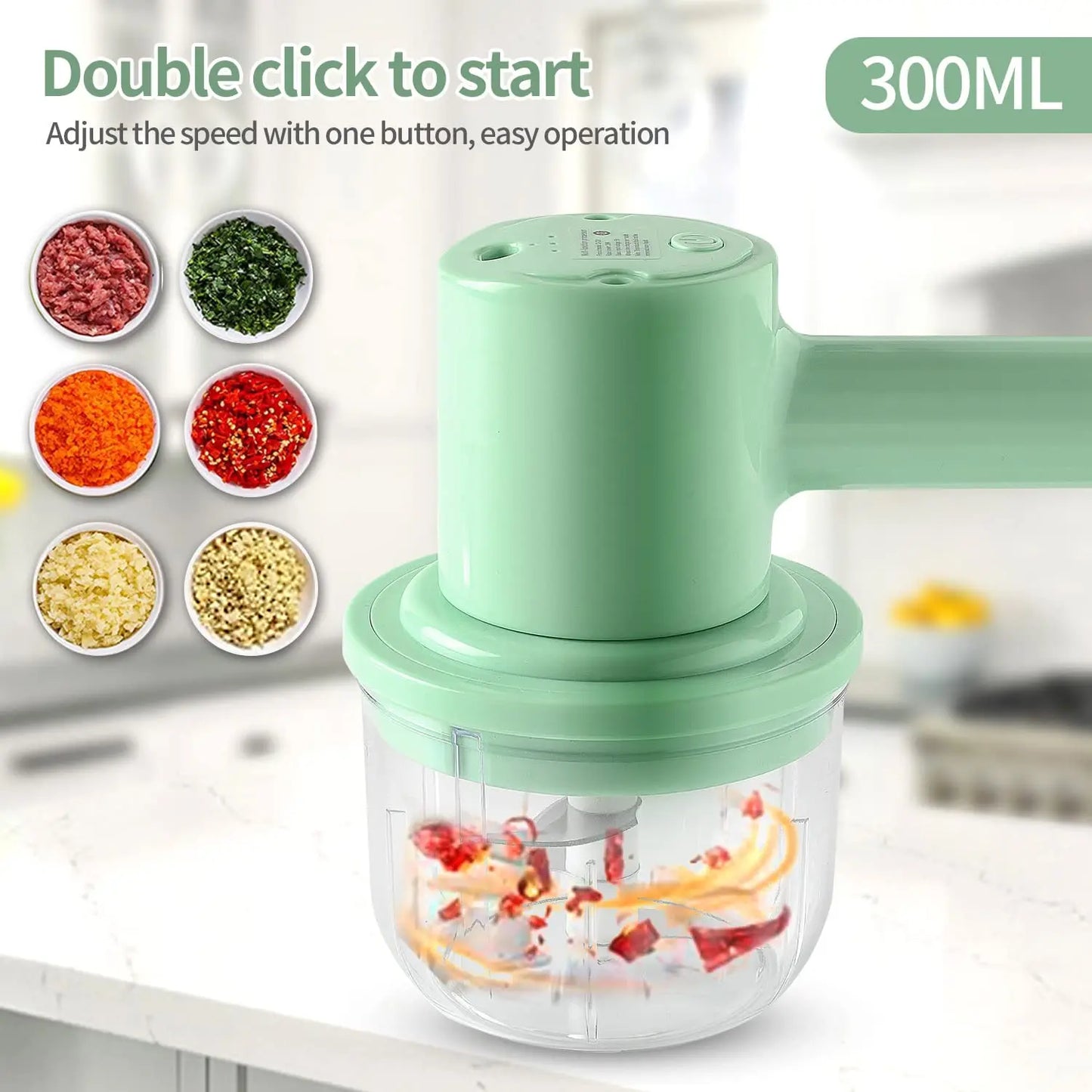 Rechargeable Kitchen Blender with Whisk,Vegetable Chopper Cutter,Onion Meat Mixer Machine,Food Processors Garlic Press Mincer