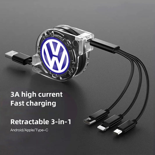 Car Interior 3 In 1 Fast Charger USB Data Cable Accessory For VW GTI Polo Golf Passat Tiguan Arteon Touareg Taigo Caddy Jetta Be