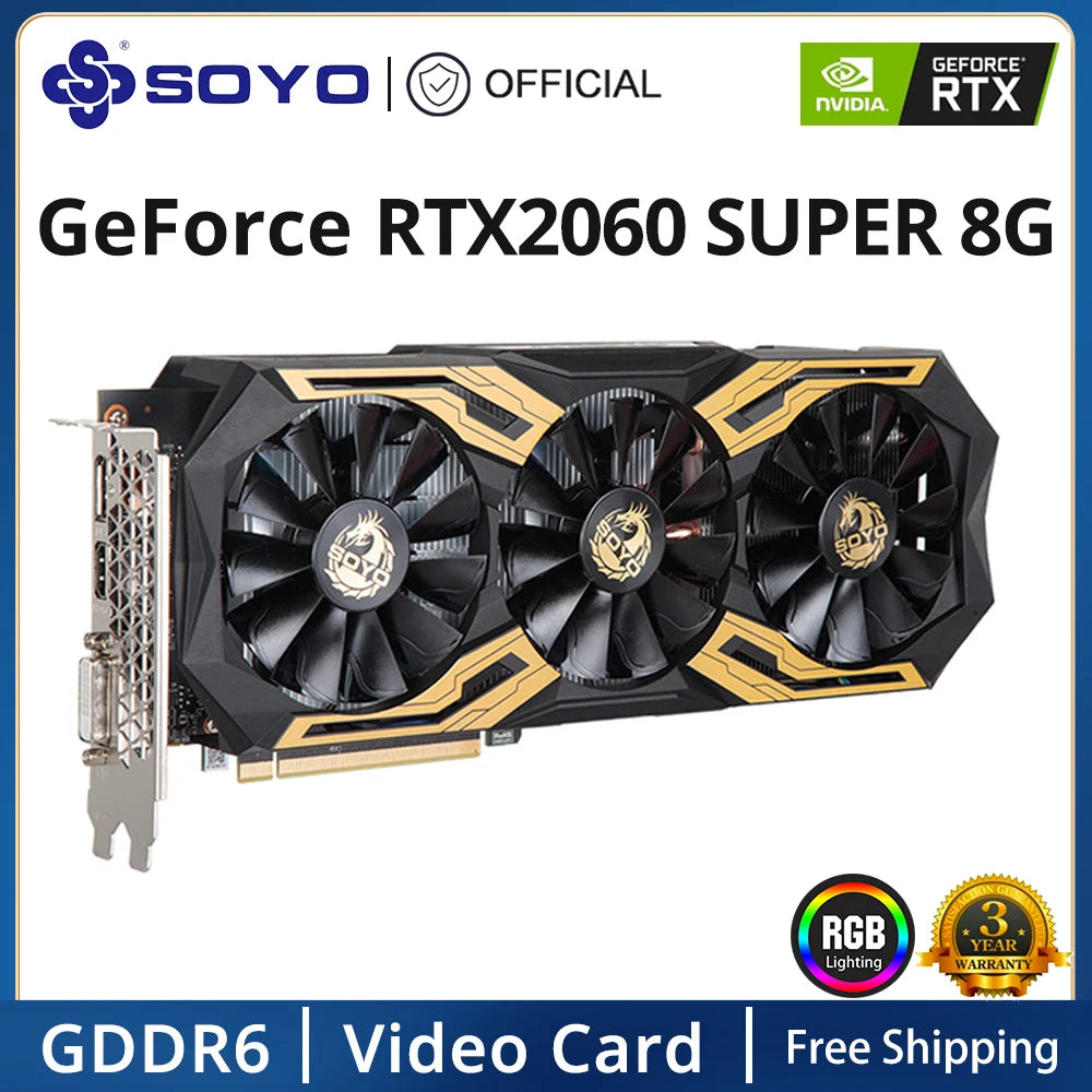 SOYO World Premiere Nvidia Geforce RTX 2060 SUPER GDDR6 8G Graphics Card 256Bit White Video Gaming Card Full New GPU RGB Card