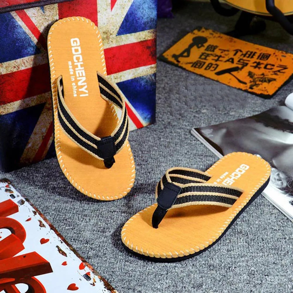 Summer New Fashion Outside Sewn Car Line Flip Flops Men's Slippers Casual Breathable Flat Bottom Beach Shoes Slippers Sandals