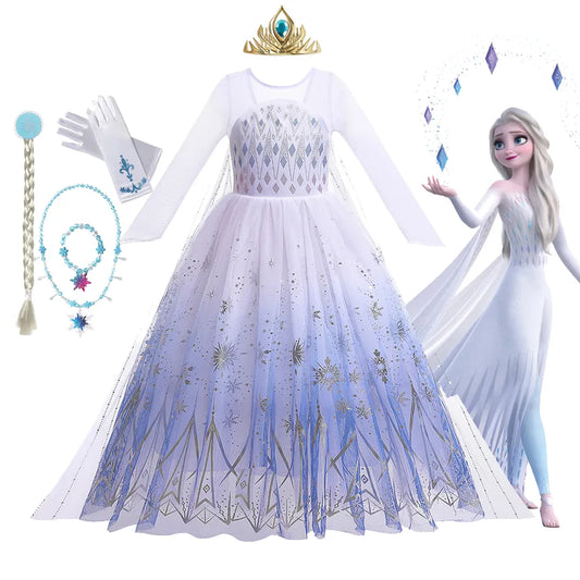 Disney Frozen 2 Cosplay Costumes for Girls Anna & Elsa Princess Snow Queen Long Dresses Halloween Party Carnival Clothes Vestido