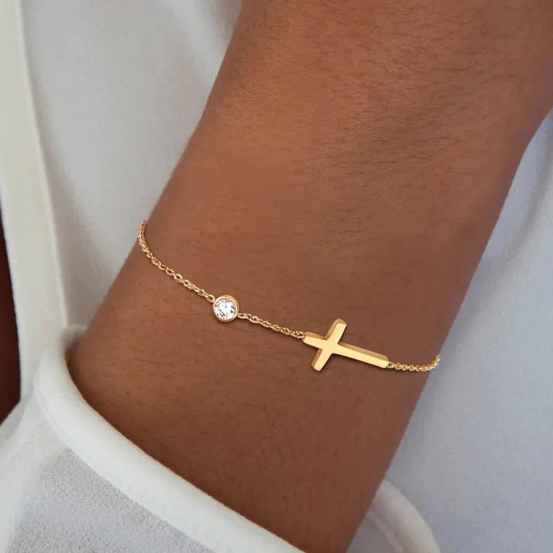 Delicate Stainless Steel  Cross Crystal Bracelet for Women Gift