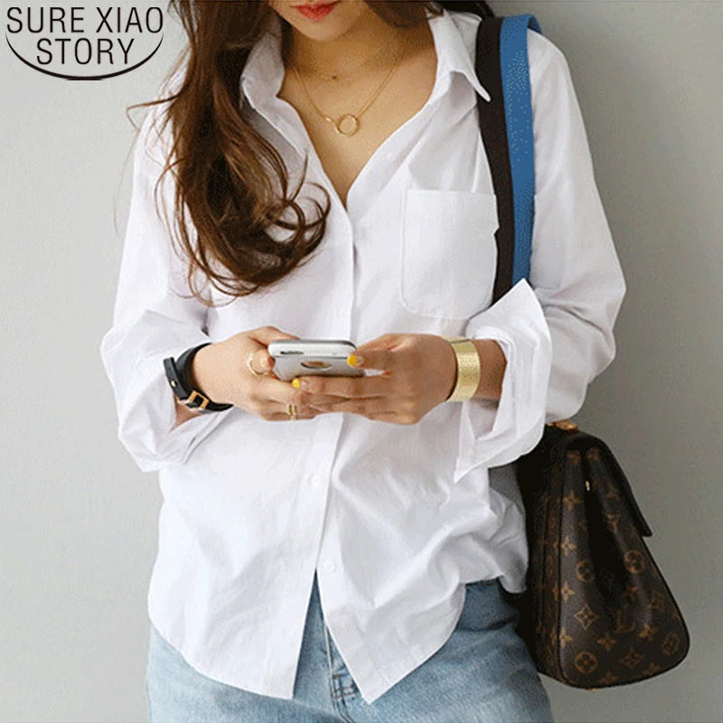 Cotton Blouse White Shirt Fashion Women Blusas Mujer De Moda OL Style Tops Casual Ladies Long Sleeve Shirts and Blouses 3496