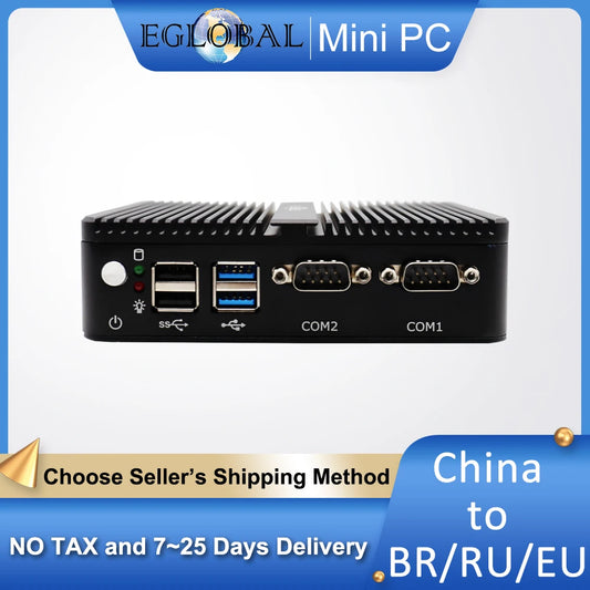 Eglobal Cheapest Intel Celeron J4125 J4105 N4100 Barebone Fanless Mini Computer Pc 2LAN 2COM HDMI VGA 3Years Warranty